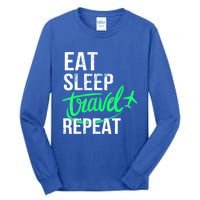 Travelling Eat Sleep Travel Repeat Distressed Funny Traveler Great Gift Tall Long Sleeve T-Shirt