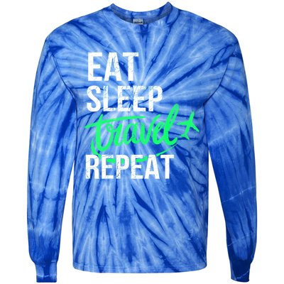 Travelling Eat Sleep Travel Repeat Distressed Funny Traveler Great Gift Tie-Dye Long Sleeve Shirt