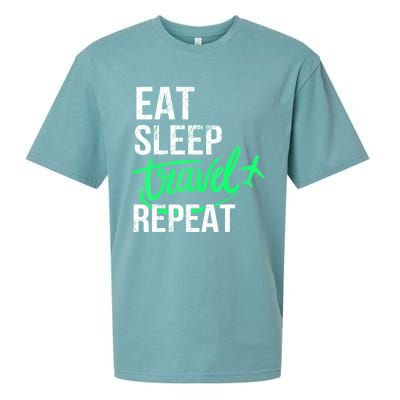 Travelling Eat Sleep Travel Repeat Distressed Funny Traveler Great Gift Sueded Cloud Jersey T-Shirt