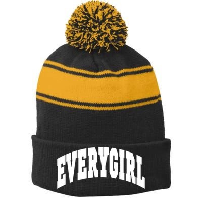 The Everygirl Shop Everygirl Green Stripe Pom Pom Beanie