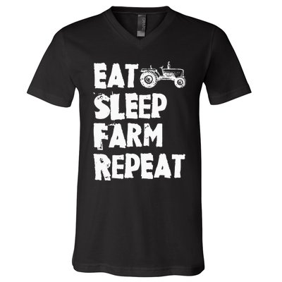 Tractor Eat sleep Farm Repeat Country Side Agriculture V-Neck T-Shirt