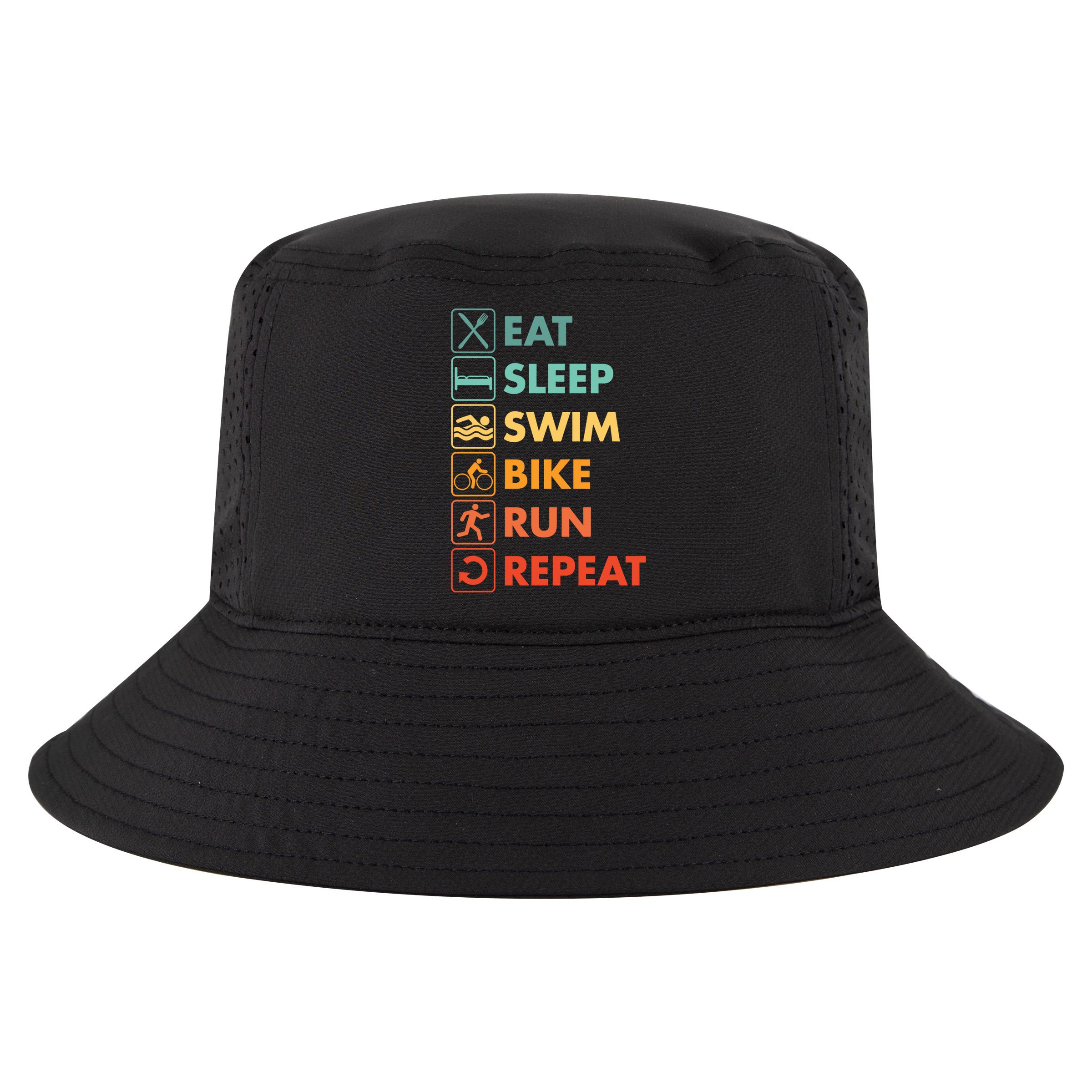 Triathlon Eat Sleep Swim Bike Run Repeat Cute Gift Cool Comfort Performance Bucket Hat
