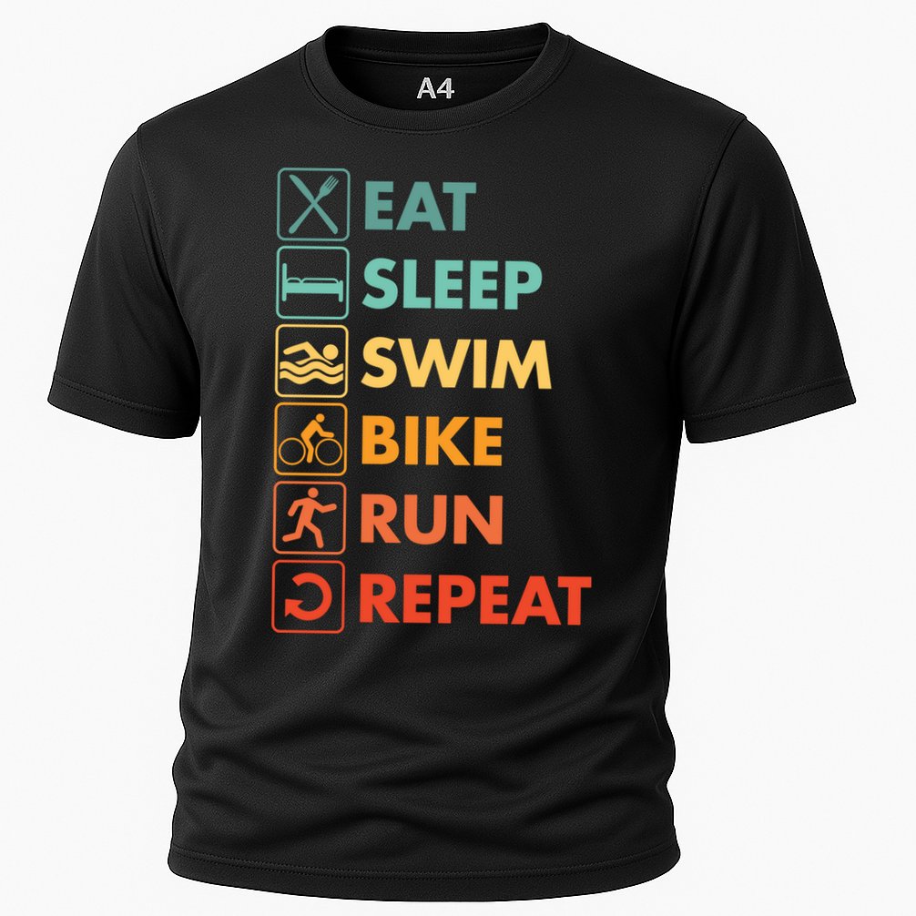 Triathlon Eat Sleep Swim Bike Run Repeat Cute Gift Cooling Performance Crew T-Shirt