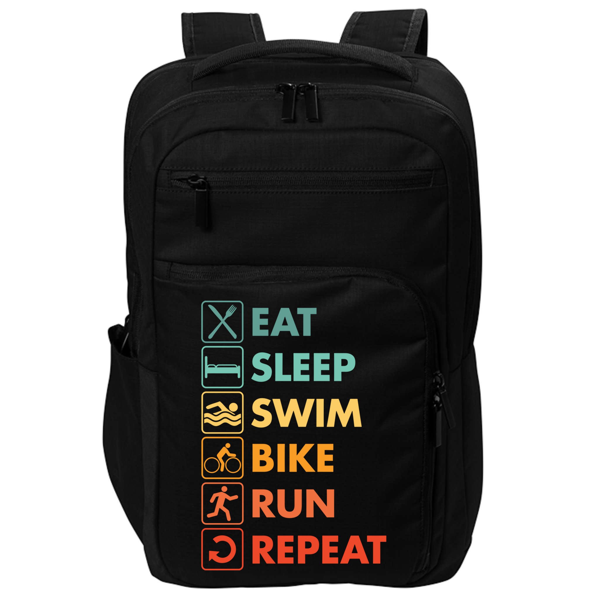 Triathlon Eat Sleep Swim Bike Run Repeat Cute Gift Impact Tech Backpack