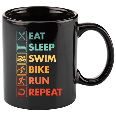 Triathlon Eat Sleep Swim Bike Run Repeat Cute Gift 11oz C Handle Ceramic Mug
