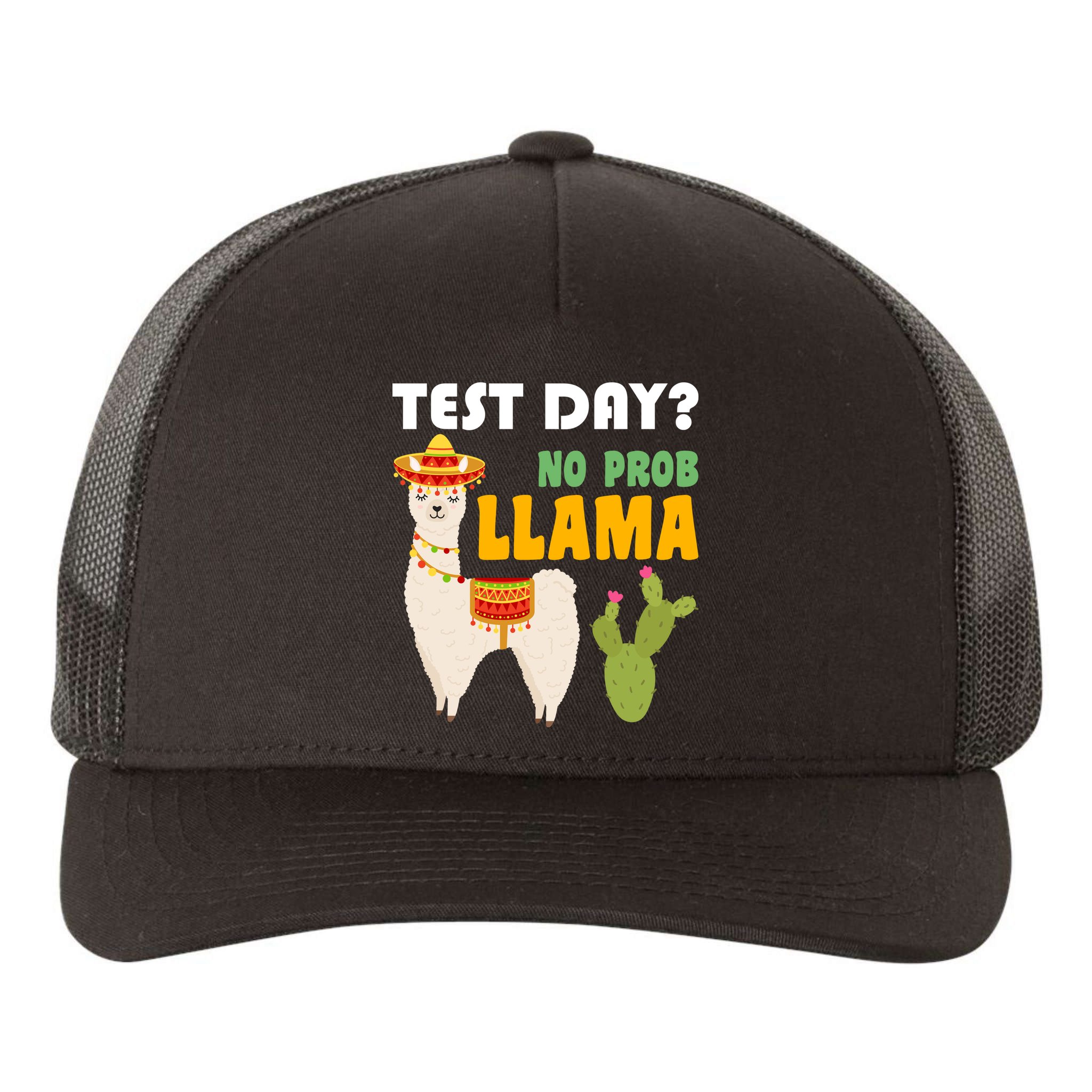Test Day? No Prob Llama Cactus Yupoong Adult 5-Panel Trucker Hat