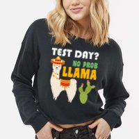 Test Day? No Prob Llama Cactus Cropped Pullover Crew