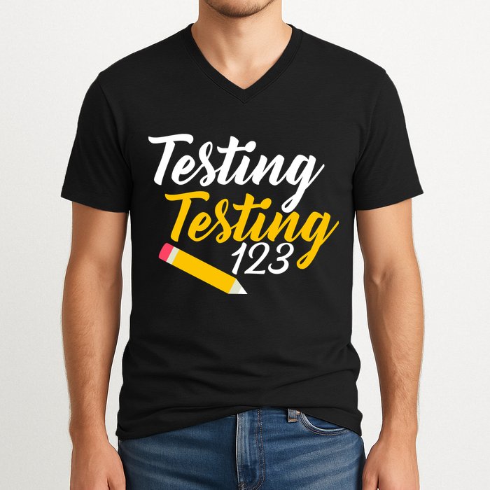 Testing Testing 123 Pencil V-Neck T-Shirt
