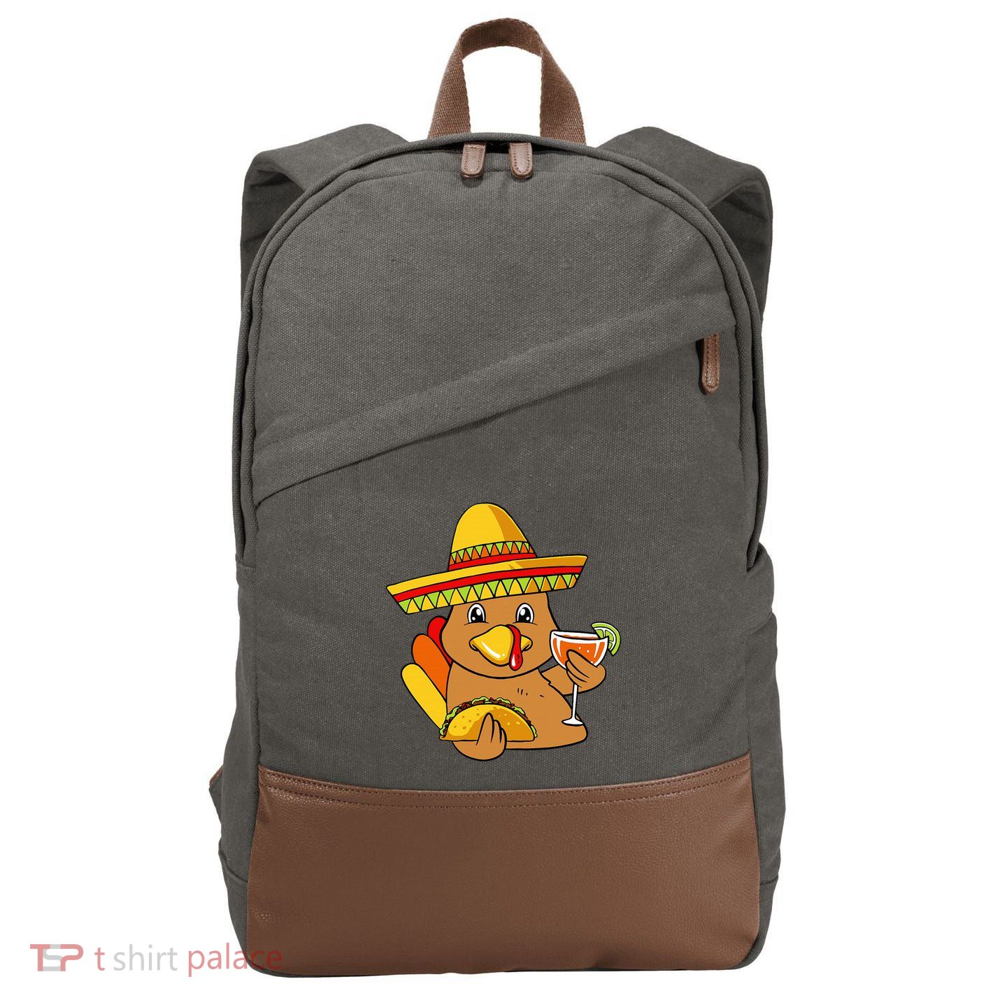 Turkey Eating Taco Thanksgiving Day Mexican Food Fall Autumn Cotton Canvas Backpack