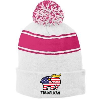 Trumplican Elephant Trump Funny Republican Ultra Maga 2024 Stripe Pom Pom Beanie