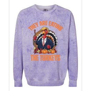 TheyRe Eating The Turkey Funny Trump Thanksgiving Humor Colorblast Crewneck Sweatshirt