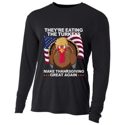 TheyRe Eating The Turkeys Funny Turkey Thanksgiving Cooling Performance Long Sleeve Crew