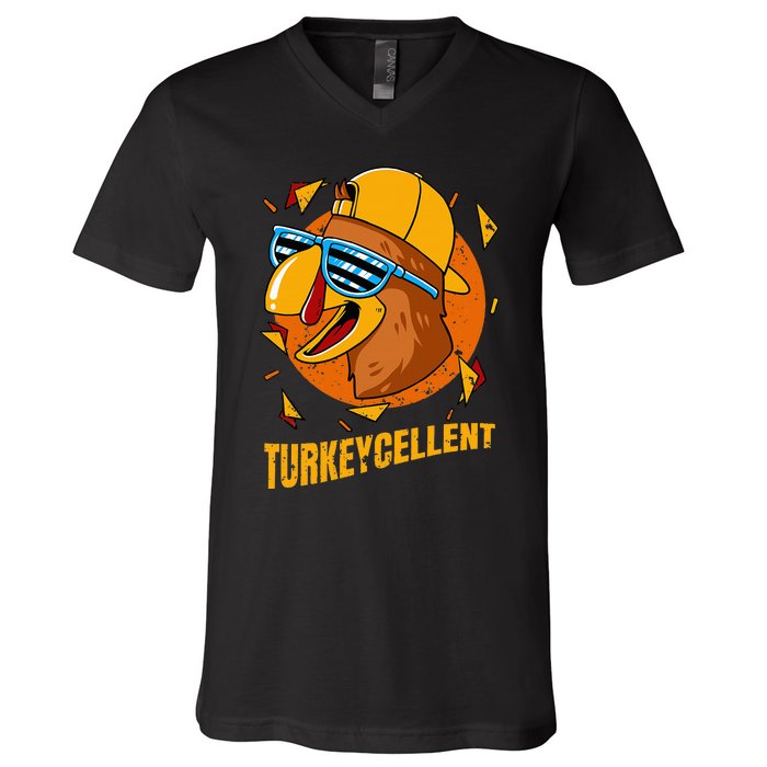 Turkey Excellent Thanksgiving Day V-Neck T-Shirt