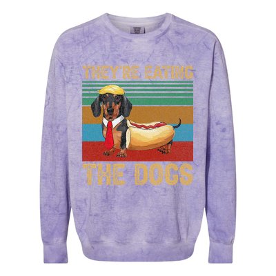 They’Re Eating The Dogs 2024 Retro Funny Dachshund Weiner Gift Colorblast Crewneck Sweatshirt