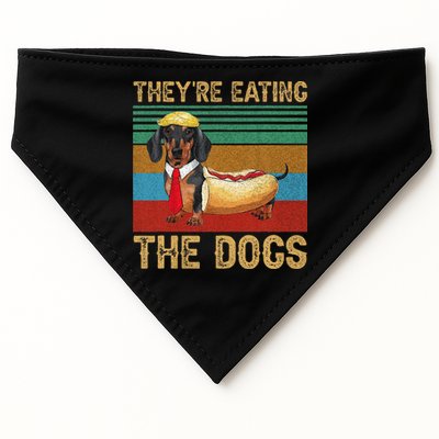They’Re Eating The Dogs 2024 Retro Funny Dachshund Weiner Gift USA-Made Doggie Bandana