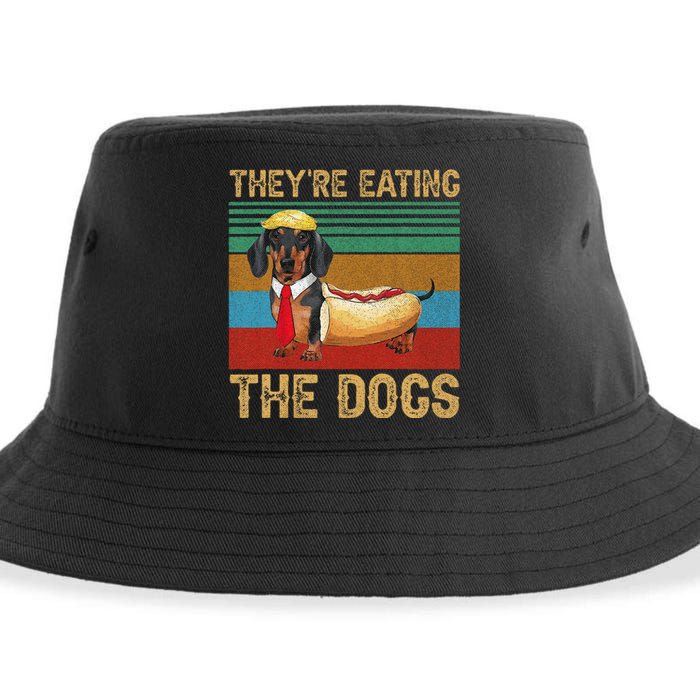 They’Re Eating The Dogs 2024 Retro Funny Dachshund Weiner Gift Sustainable Bucket Hat