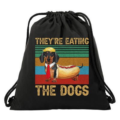 They’Re Eating The Dogs 2024 Retro Funny Dachshund Weiner Gift Drawstring Bag