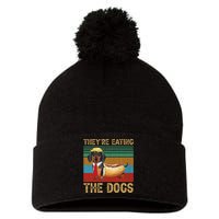 They’Re Eating The Dogs 2024 Retro Funny Dachshund Weiner Gift Pom Pom 12in Knit Beanie