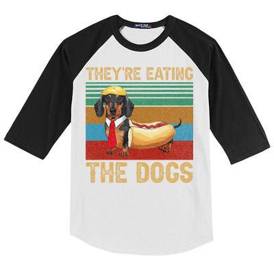 They’Re Eating The Dogs 2024 Retro Funny Dachshund Weiner Gift Kids Colorblock Raglan Jersey