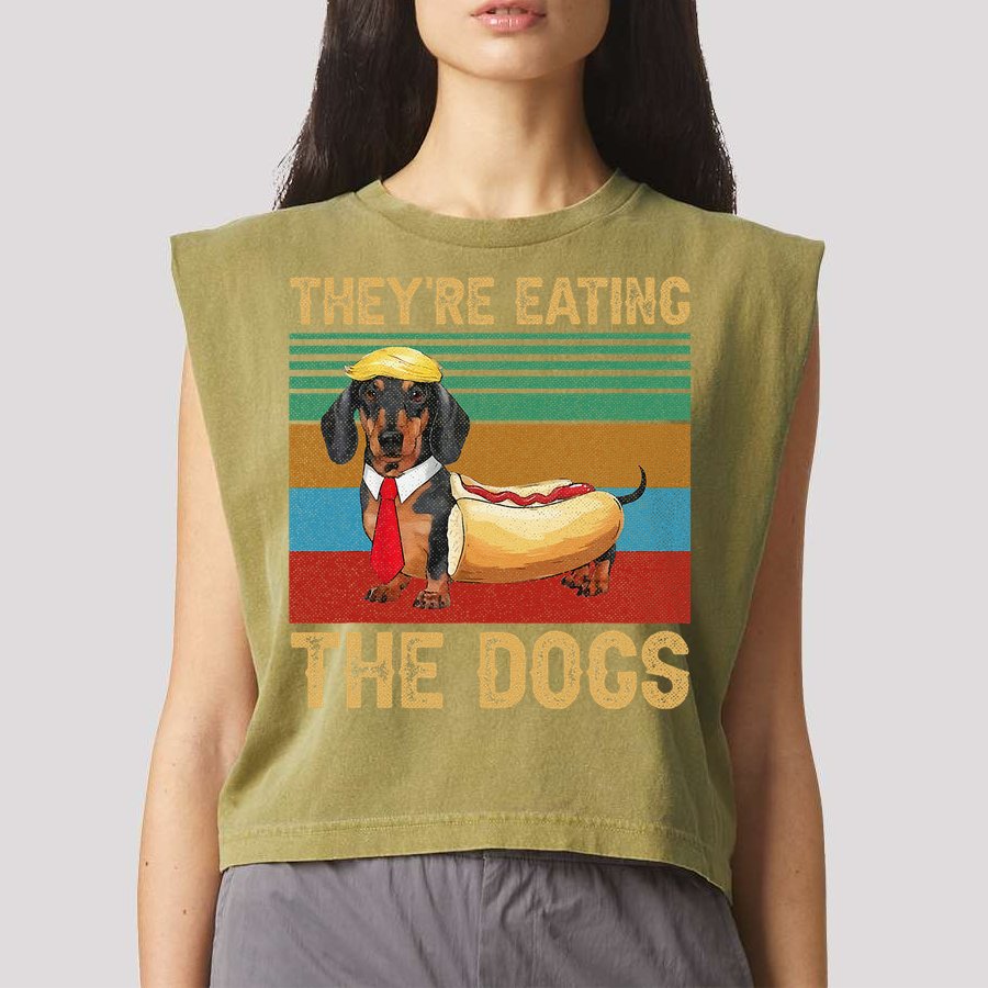 They’Re Eating The Dogs 2024 Retro Funny Dachshund Weiner Gift Garment-Dyed Women's Muscle Tee