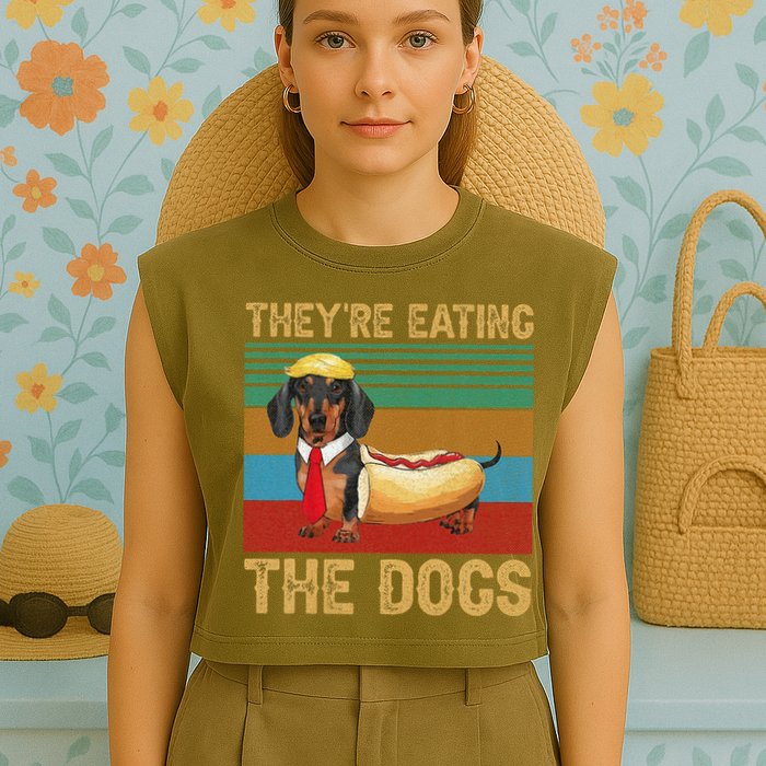 They’Re Eating The Dogs 2024 Retro Funny Dachshund Weiner Gift Garment-Dyed Women's Muscle Tee