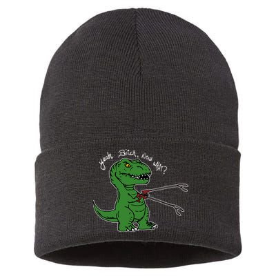 TRex Evolved T Rex With Grabbers Sustainable Knit Beanie