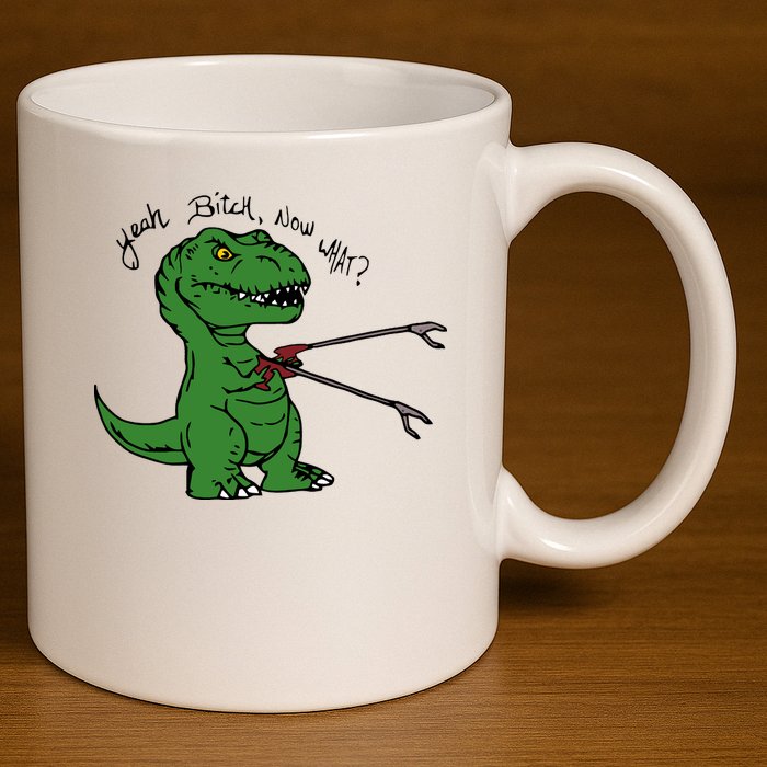 TRex Evolved T Rex With Grabbers 11oz C Handle Ceramic Mug
