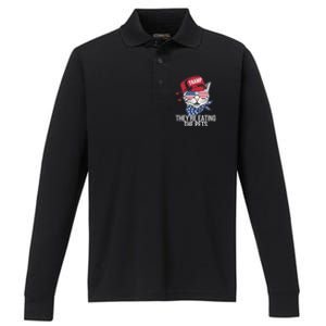 Theyre Eating The Pets Funny Cat Trump Performance Long Sleeve Polo