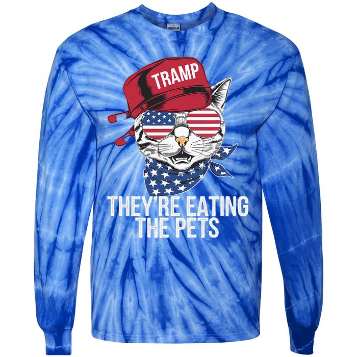 Theyre Eating The Pets Funny Cat Trump Tie-Dye Long Sleeve Shirt