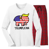 Trumplican Elephant TrumpFunny RepublicanUltra Maga 2024 Women's Long Sleeve Flannel Pajama Set 