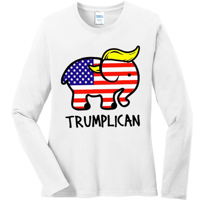 Trumplican Elephant TrumpFunny RepublicanUltra Maga 2024 Ladies Long Sleeve Shirt