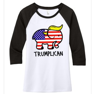 Trumplican Elephant TrumpFunny RepublicanUltra Maga 2024 Women's Tri-Blend 3/4-Sleeve Raglan Shirt