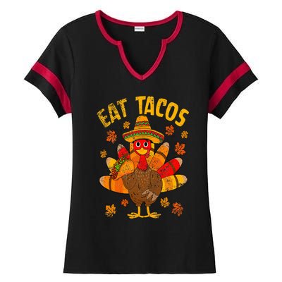 Turkey Eat Tacos Mexican Sombrero Thanksgiving Family Ladies Halftime Notch Neck Tee