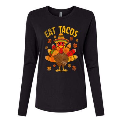 Turkey Eat Tacos Mexican Sombrero Thanksgiving Family Womens Cotton Relaxed Long Sleeve T-Shirt