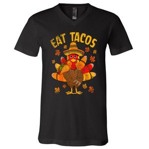 Turkey Eat Tacos Mexican Sombrero Thanksgiving Family V-Neck T-Shirt