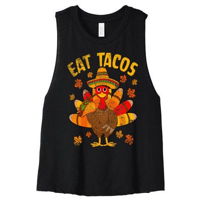 Turkey Eat Tacos Mexican Sombrero Thanksgiving Family Women's Racerback Cropped Tank