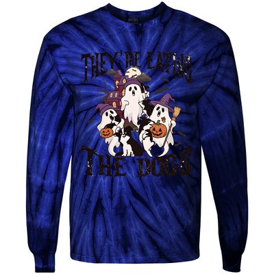 Theyre Eating The Dogs Halloween Cute Ghoul Ghost Tie-Dye Long Sleeve Shirt