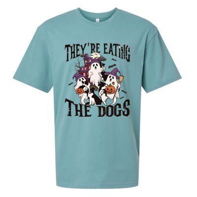 Theyre Eating The Dogs Halloween Cute Ghoul Ghost Sueded Cloud Jersey T-Shirt