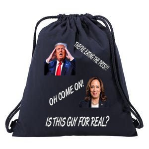 TheyRe Eating The Pets Funny Donald Trump Kamala Harris Drawstring Bag