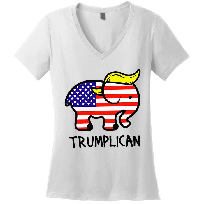 Trumplican Elephant TrumpFunny RepublicanUltra Maga 2024 Women's V-Neck T-Shirt