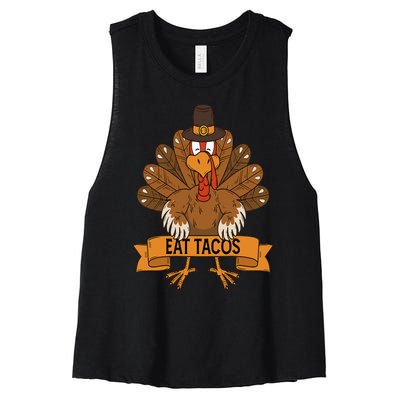 Turkey Eat Taco Adult Vegan  Funny Thanksgiving Women's Racerback Cropped Tank