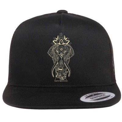 Trendy Elephant Tribal Indian Elephant Mandala Tribal Art Flat Bill Trucker Hat