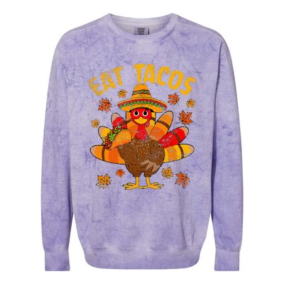 Turkey Eat Tacos Mexican Sombrero Thanksgiving Family Colorblast Crewneck Sweatshirt