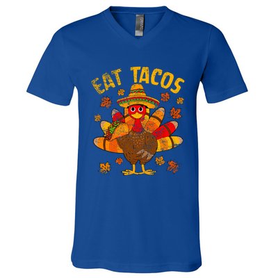 Turkey Eat Tacos Mexican Sombrero Thanksgiving Family V-Neck T-Shirt