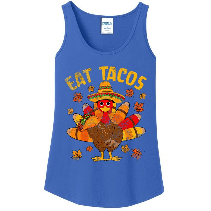 Turkey Eat Tacos Mexican Sombrero Thanksgiving Family Ladies Essential Tank