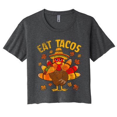 Turkey Eat Tacos Mexican Sombrero Thanksgiving Family Women's Crop Top Tee