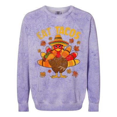 Turkey Eat Tacos Mexican Sombrero Thanksgiving Family Colorblast Crewneck Sweatshirt