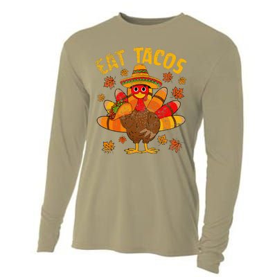 Turkey Eat Tacos Mexican Sombrero Thanksgiving Family Cooling Performance Long Sleeve Crew