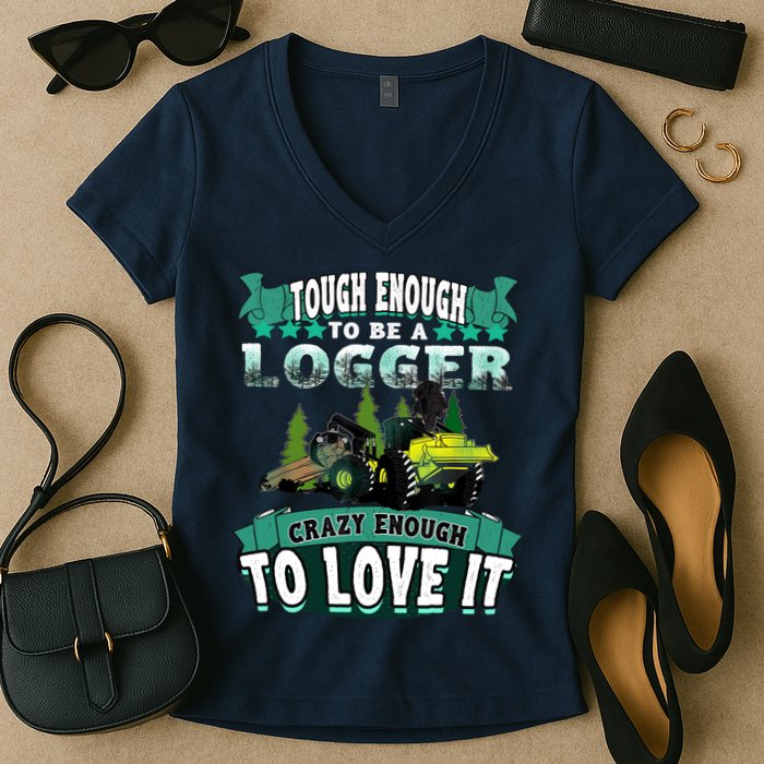 Tough Enough To Be A Logger For Skidder Drivers Women's V-Neck T-Shirt