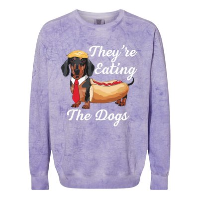 TheyRe Eating The Dogs Dachshund Hotdog Wiener Dog Colorblast Crewneck Sweatshirt